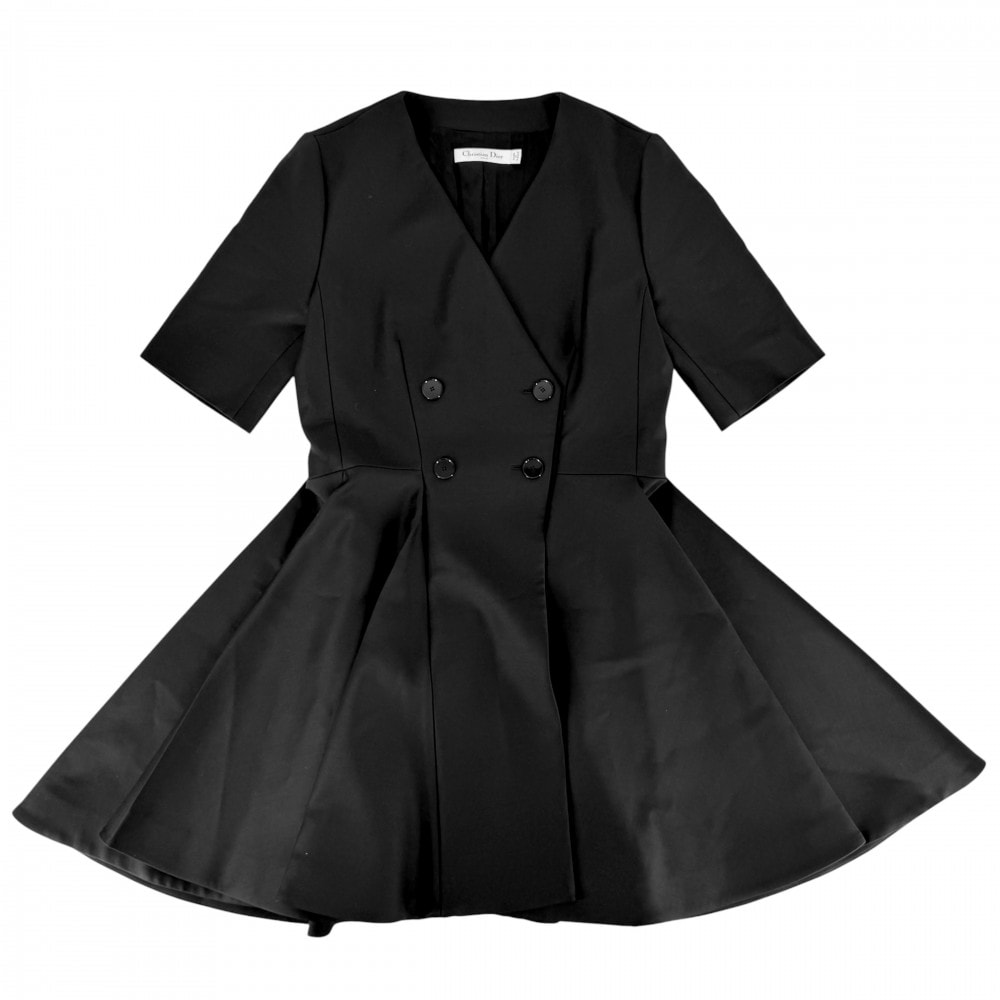 Christian Dior クリスチャンディオール ワンピース フレアワンピース ダブルブレスト 半袖 服 アパレル 40 ブラック 黒 ウール  ナイロン  ポリウレタン  レディース 春 夏【中古品】