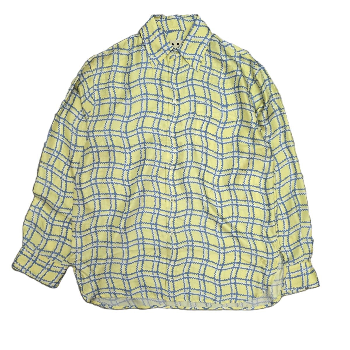MARNI マルニ シルク100% チェック柄 胸ポケット オーバーサイズ 長袖シャツ CUMU0001A0 46 シルク イエロー ブルー メンズ【中古】