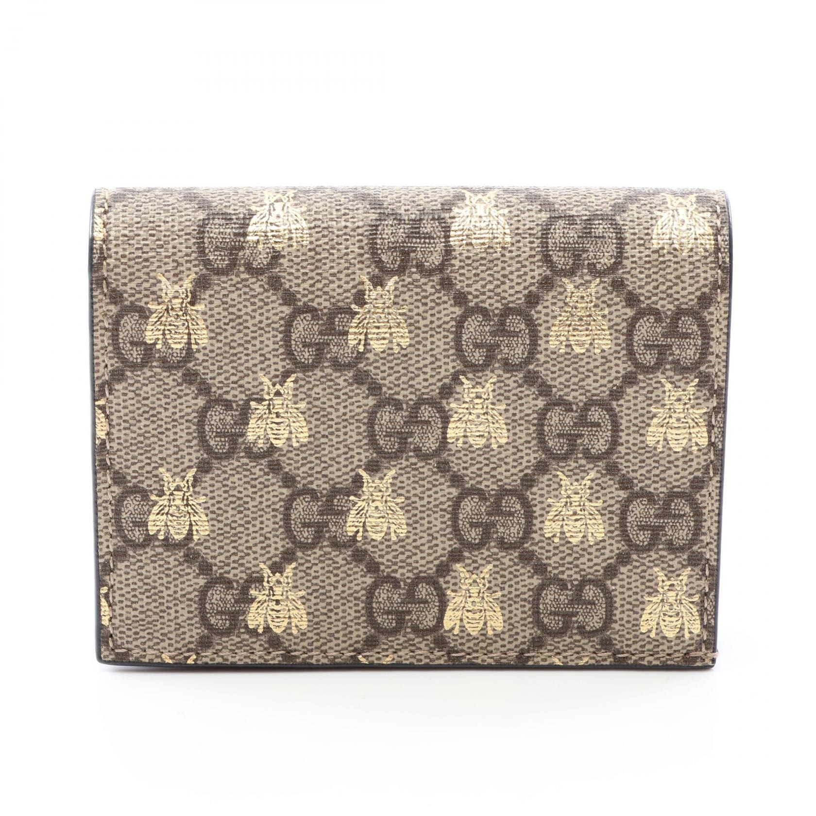 グッチ GUCCI GGスプリーム ビー 二つ折り財布 財布 PVCコーティングキャンバス レザー レディース ベージュ系 / ゴールド系 508757 【中古】