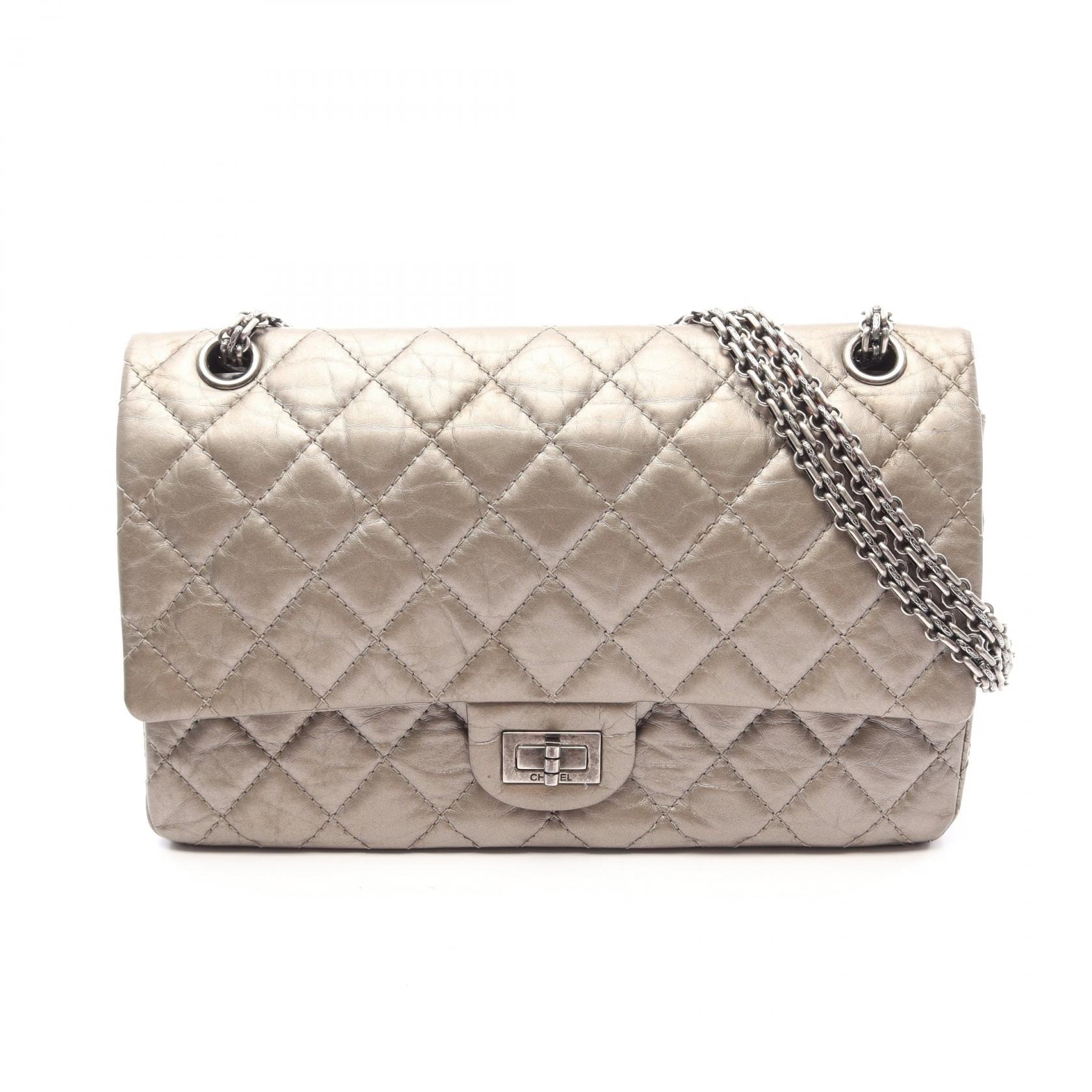シャネル CHANEL 2.55 マトラッセ Wフラップ メタリック ショルダーバッグ バッグ カーフ(牛革) レディース ベージュ系 【中古】