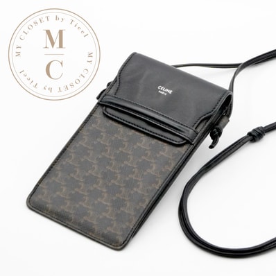 セリーヌ CELINE 携帯・スマホアクセサリー レザー キャンバス ブラック トリオンフ ロゴ フォンケース モバイルポーチ ポシェット