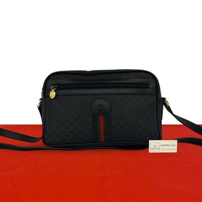 GUCCI グッチ シェリーライン マイクロGG ロゴ 柄 レザー PVC ショルダーバッグ ブラック
d15-5