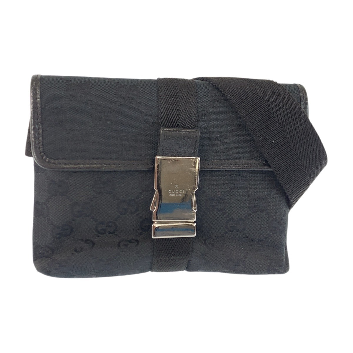 GUCCI グッチ ブラック 黒 シルバー金具 GGキャンバス レザー/ ボディバッグ ウエストポーチ 男女兼用 601377 【中古】