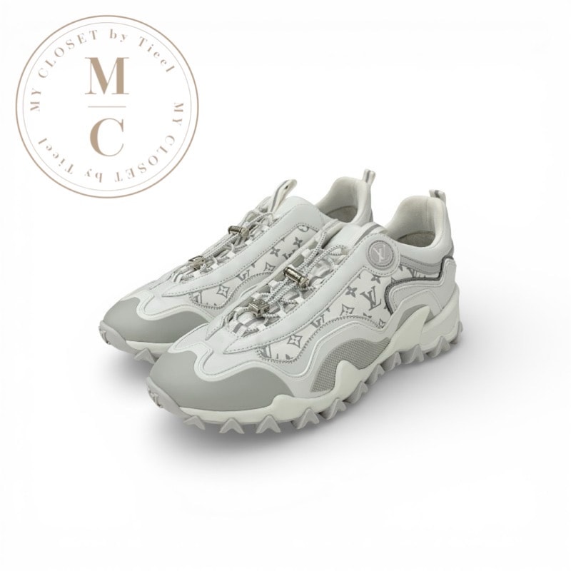 ルイヴィトン LOUIS VUITTON LVラッシュライン モノグラム スニーカー 靴 シューズ ファブリック レザー ホワイト グレー ロゴ