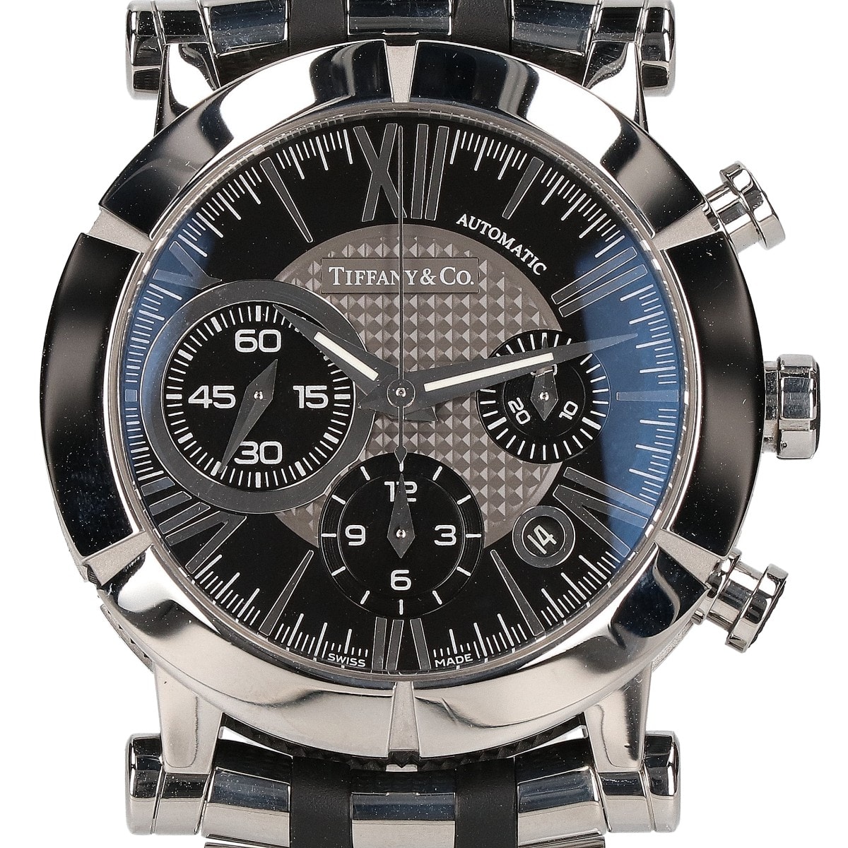 ティファニー 新品仕上げ済み Z1000.82.12A10A00A アトラスジェント クロノグラフ デイト シースルーバック SS ラバー 自動巻き