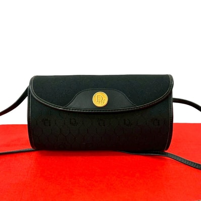 Christian Dior ディオール ロゴ 金具 ハニカム 柄 キャンバス レザー ショルダーバッグ ブラック
98118