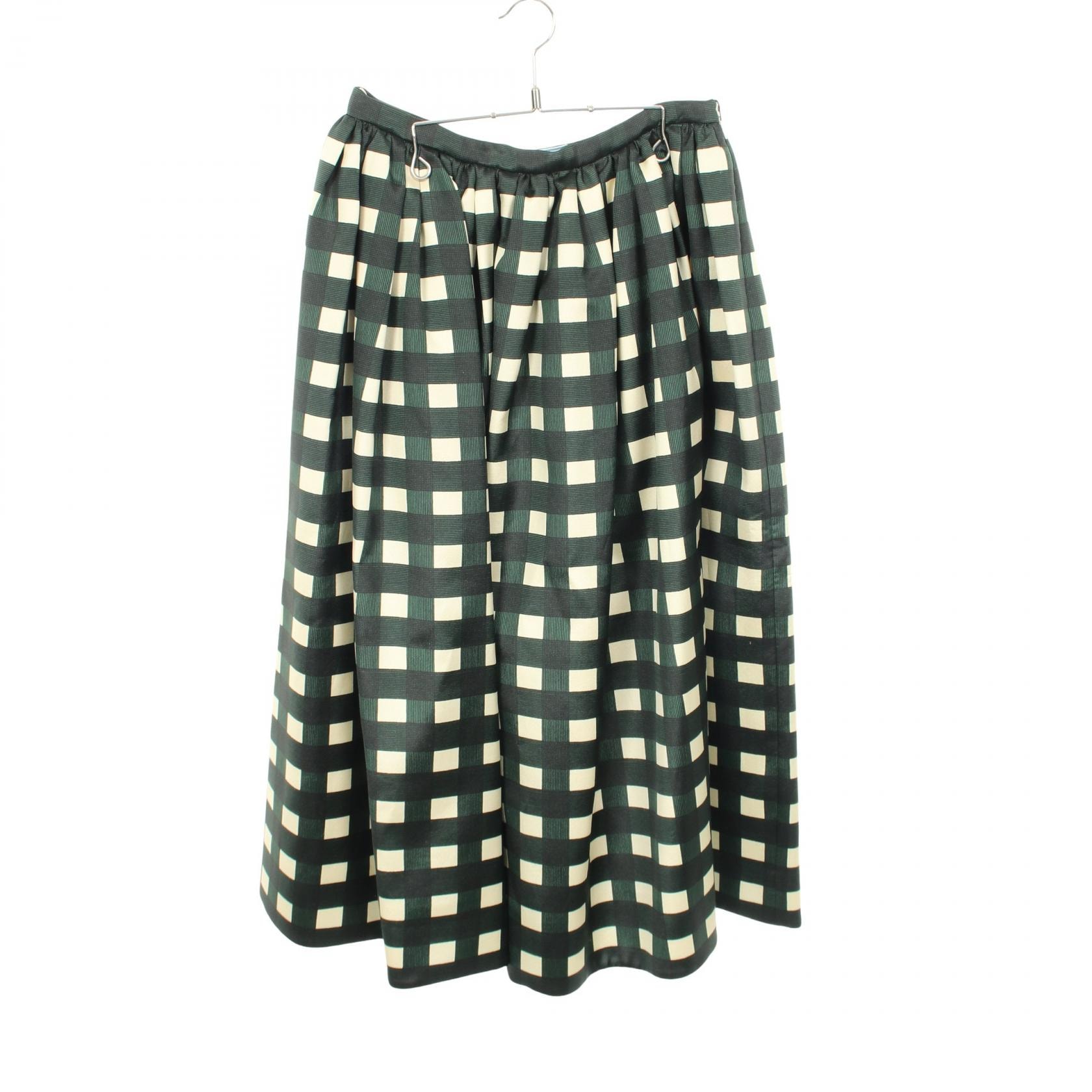 プラダ PRADA チェック スカート 衣料品 ボトムス シルク ウール レディース グリーン系 / アイボリー系 P105UG 【中古】