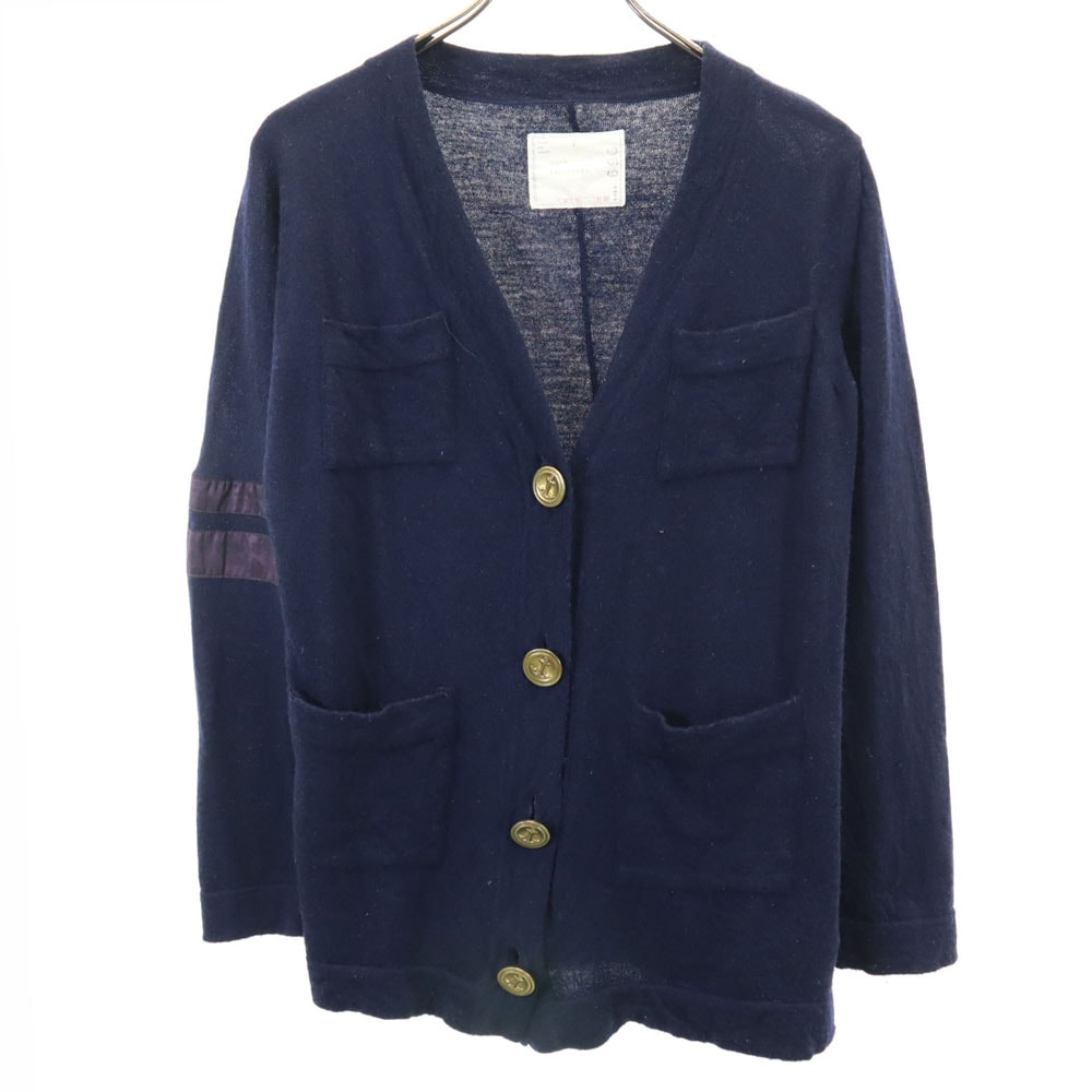 Sacai サカイ 日本製 長袖 Vネック ニットカーディガン 2 ネイビー