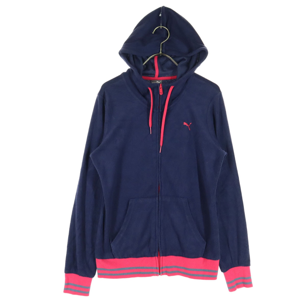 PUMA プーマ ワンポイントロゴ 長袖 ジップパーカー L ネイビー