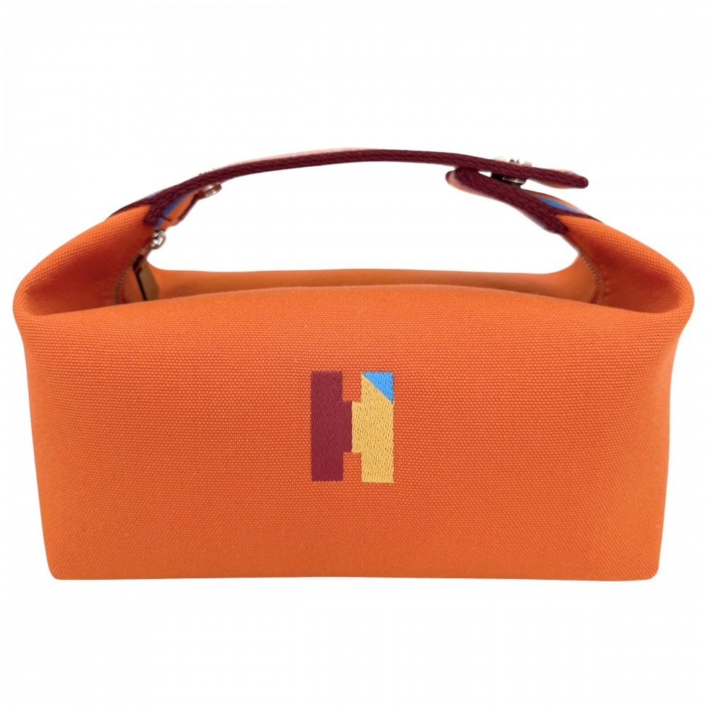 HERMES エルメス ハンドバッグ ブリッド・ア・ブラック・HパヴィヨンPM ポーチ コットン    オレンジ シルバー金具 レディース 美品【中古品】