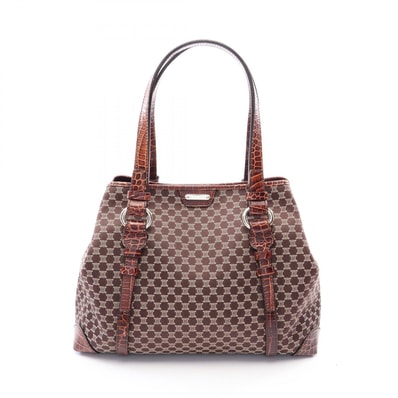セリーヌ CELINE マカダム クロコ型押し トートバッグ バッグ キャンバス レザー レディース ブラウン系 【中古】