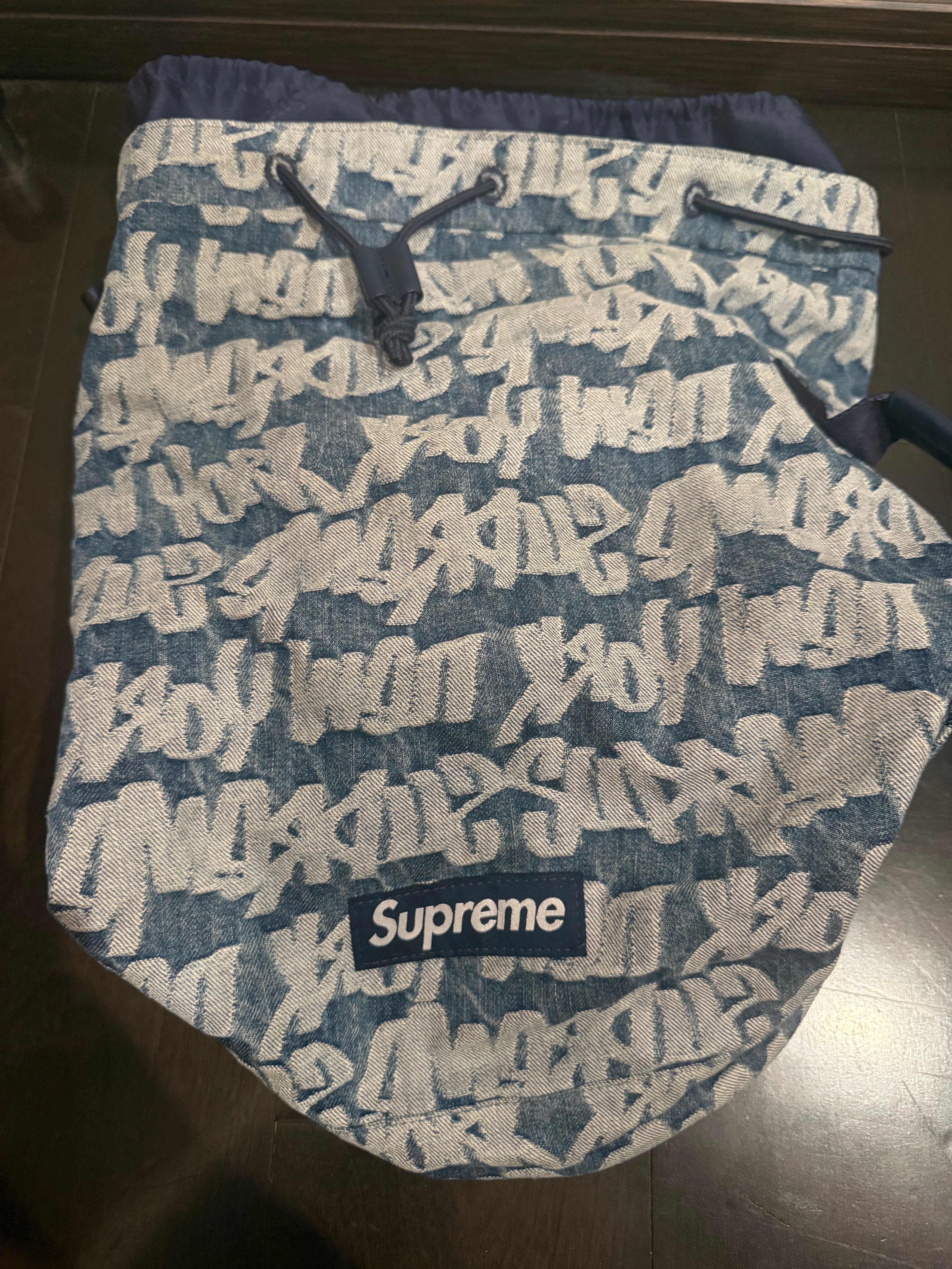 Supreme Fat Tip Jacquard Denim Backpack "Blue"