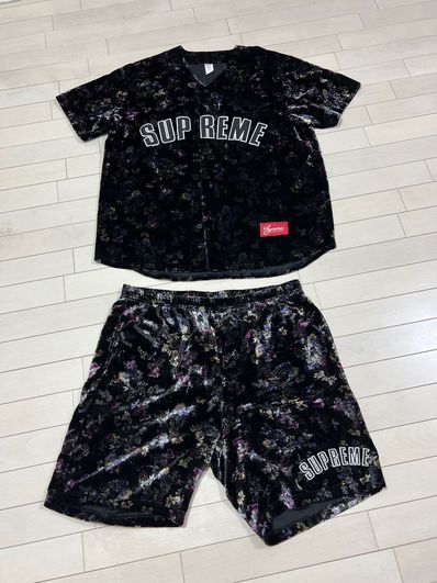 Supreme Floral Velour Baseball Jersey "Black"