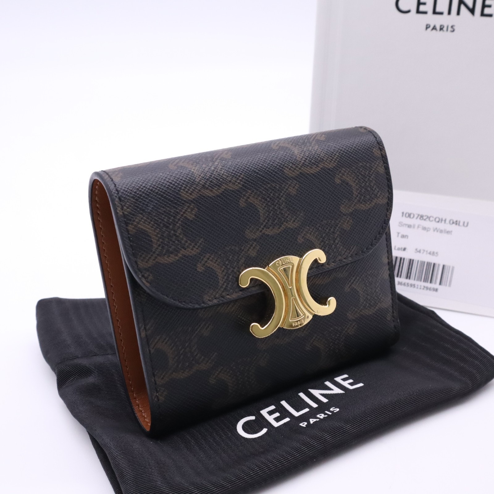 美品 CELINE セリーヌ トリオンフキャンバス スモール フラップウォレット トリオンフ 10D782CQH 三つ折り財布 ブラウン ベージュ コーティングキャンバス カーフレザー レディース