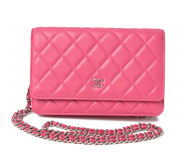 シャネル チェーンウォレット/ショルダーバッグ/長財布/クラッチ CHANEL ラムスキン ピンク シルバー金具