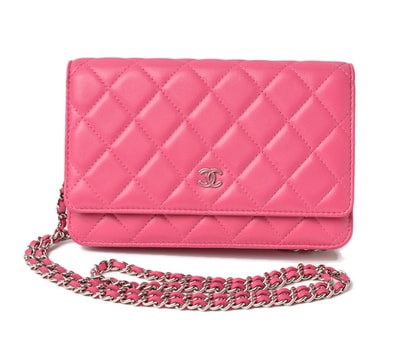 シャネル チェーンウォレット/ショルダーバッグ/長財布/クラッチ CHANEL ラムスキン ピンク シルバー金具