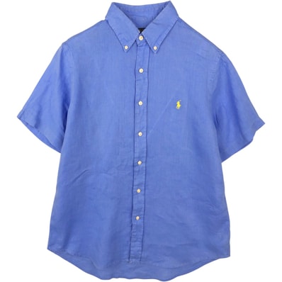 古着 ラルフローレン Ralph Lauren POLO RALPH LAUREN CLASSIC FIT 半袖 リネン ボタンダウンシャツ メンズM相当/eaa648024