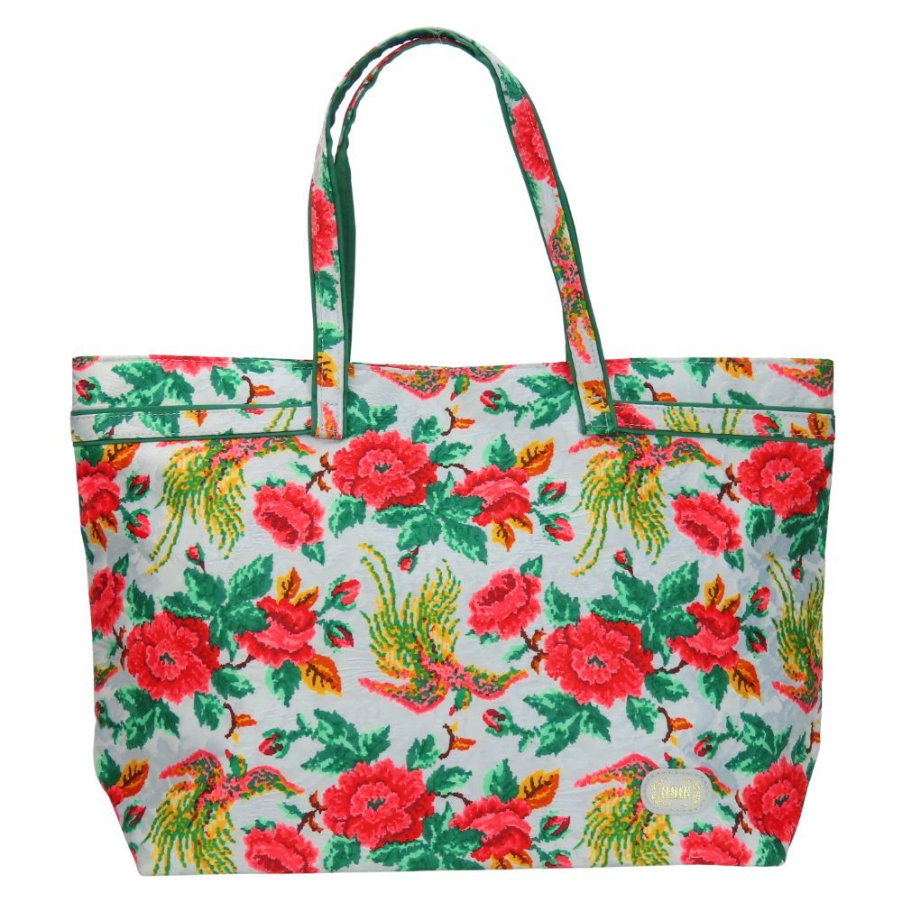 【中古】 フェイラー トートバッグ ポリエステル グレー グリーン ピンク 肩掛け フラワープリント レディース 女性 FEILER