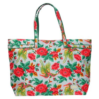 【中古】 フェイラー トートバッグ ポリエステル グレー グリーン ピンク 肩掛け フラワープリント レディース 女性 FEILER