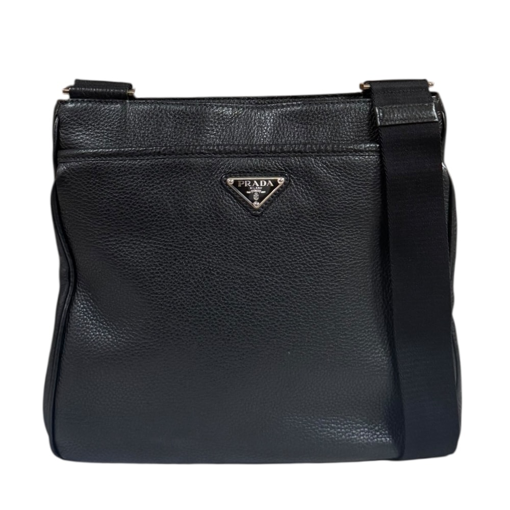 プラダ VITTELO CITY ショルダーバッグ レザー 2VH019 ブラック ユニセックス PRADA  中古