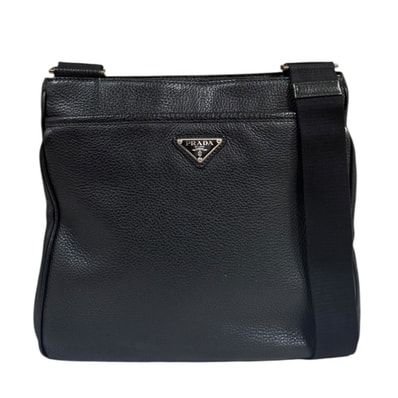 プラダ VITTELO CITY ショルダーバッグ レザー 2VH019 ブラック ユニセックス PRADA 中古