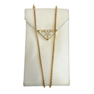 プラダ PRADA ショルダーバッグ トライアングルロゴ サフィアーノ 三角プレート チェーンウォレット フラグメントケース スマホポシェット ホワイト