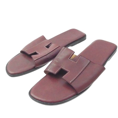 HERMES エルメス サンダル Hロゴ レザー サンダル ワインレッド系 37【中古】