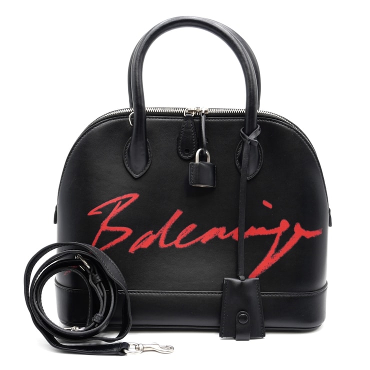 BALENCIAGA(バレンシアガ)ヴィル トップハンドル ハンドバッグ ショルダーバッグ 2WAY ブラック レザー レッドロゴ シルバー金具 レディース 550645【中古】
