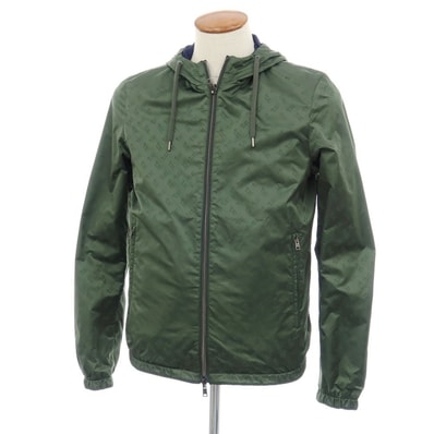 【中古】ヘルノ Herno リバーシブル モノグラム柄ジャカード&ストレッチメッシュ フーデッドブルゾン グリーンxネイビー【サイズ46】【メンズ】