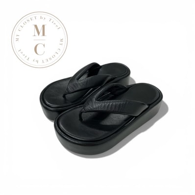 バレンシアガ BALENCIAGA サンダル 靴 シューズ レザー ブラック ロゴ プラットフォーム トングサンダル