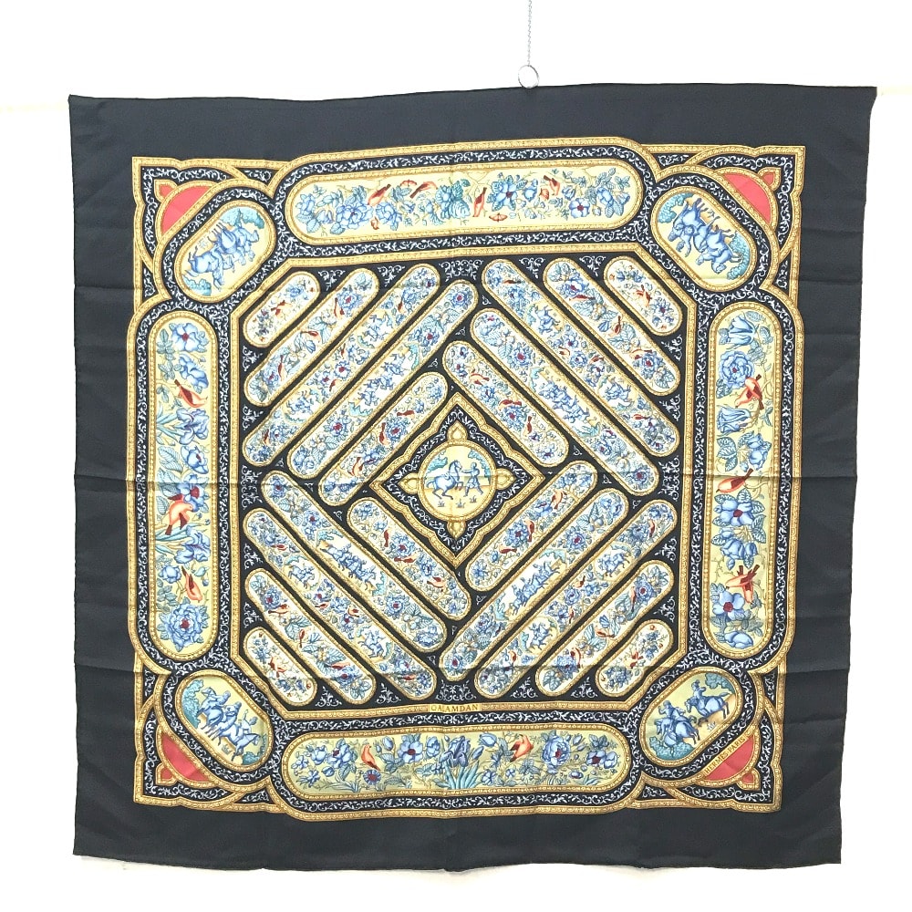 エルメス HERMES カレ90 カラムダン QALAMDAN スカーフ シルク ブラック 新品同様