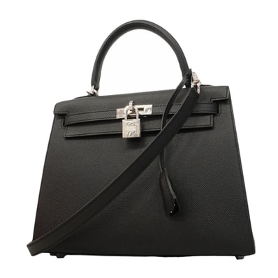 ★SALE【6hb0081-g】エルメス ハンドバッグ ケリー25 ヴォーエプソン ブラック シルバー金具 U刻印 2wayバッグ【中古】レディース