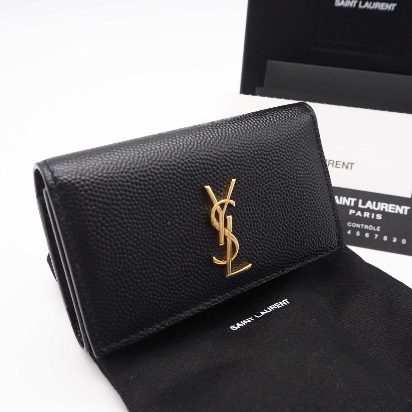 極美品 SAINT LAURENT サンローラン モノグラム スリム 4連キーケース 698236 キーケース ブラック ゴールド カーフレザー メンズ