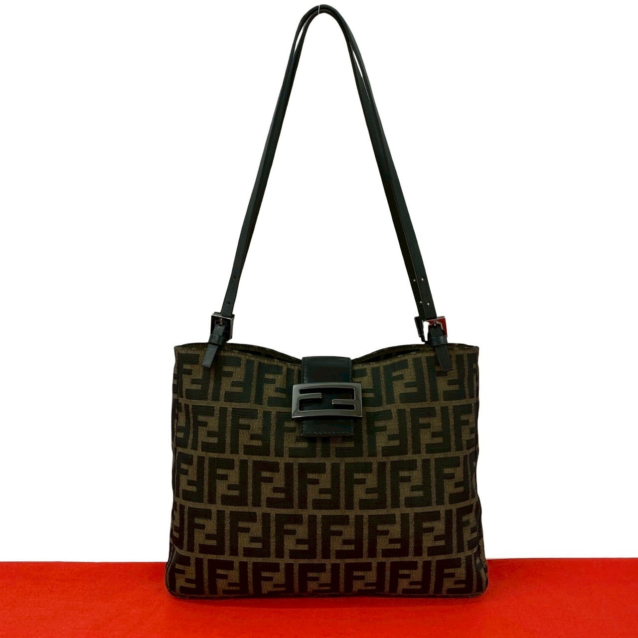 FENDI フェンディ ズッカ FF ロゴ 柄 キャンバス レザー トートバッグ ブラウン
 37594