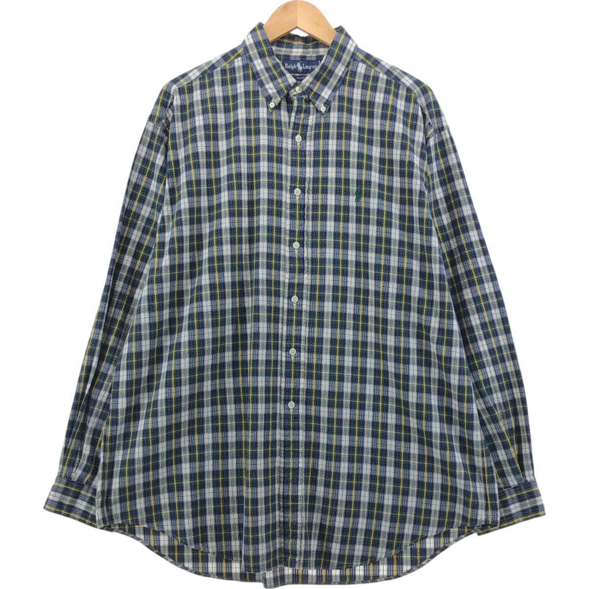 古着 ラルフローレン Ralph Lauren シアサッカー 長袖 ボタンダウンチェックシャツ メンズXL相当/eaa561503