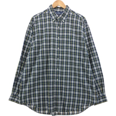 古着 ラルフローレン Ralph Lauren シアサッカー 長袖 ボタンダウンチェックシャツ メンズXL相当/eaa561503