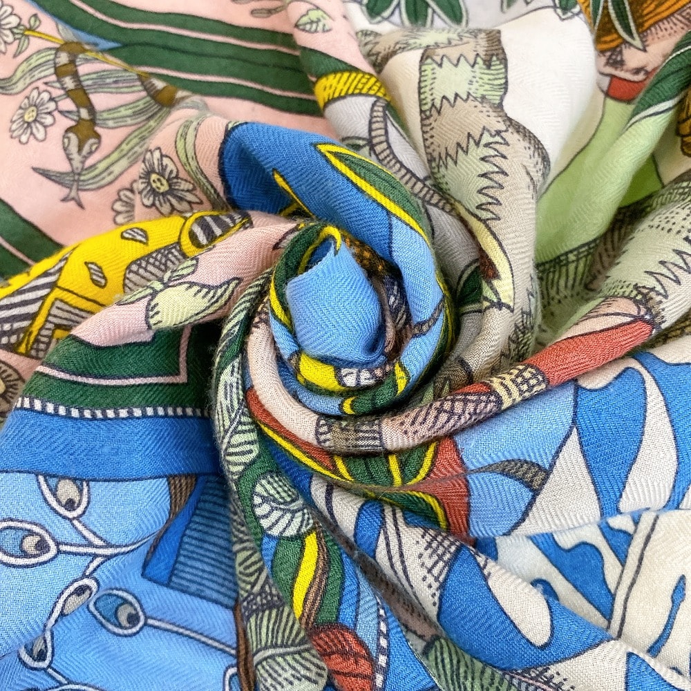 エルメス HERMES ショール La Danse des Amazones アマゾンのダンス カレジェアン140 イエロー