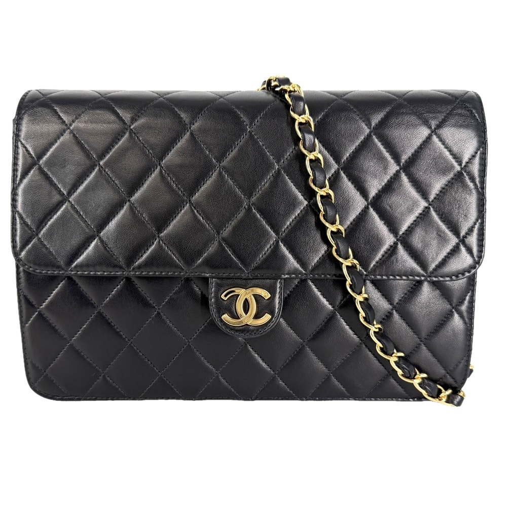 CHANEL シャネル ショルダーバッグ マトラッセ ココマーク プッシュロック 肩掛け 斜め掛け ラムスキン    ブラック 黒 ゴールド金具 レディース【中古品】