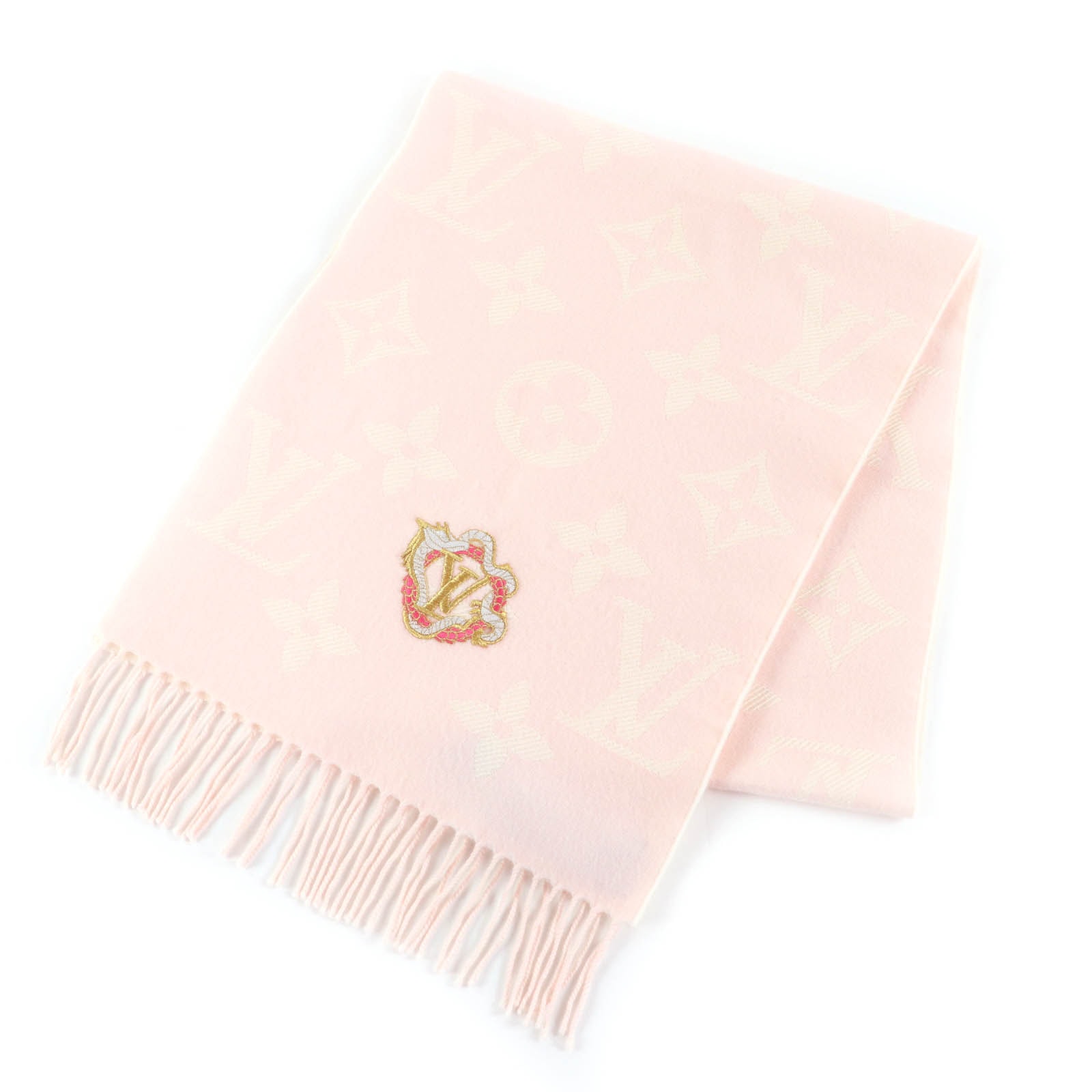 美品 ルイヴィトン マフラー ピンク オフホワイト レディース 170cm×34cm M79522