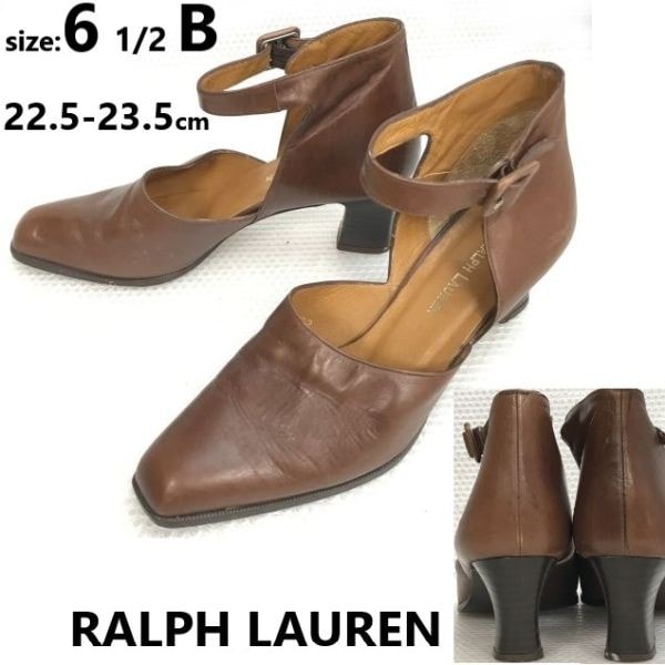 RALPH LAUREN/ラルフローレン★本革/アンクルストラップサンダル/ハイヒール パンプス【22.5-23.5/茶】boots/Shoes/high heels◆bQ-614