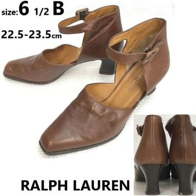 RALPH LAUREN/ラルフローレン★本革/アンクルストラップサンダル/ハイヒール パンプス【22.5-23.5/茶】boots/Shoes/high heels◆bQ-614