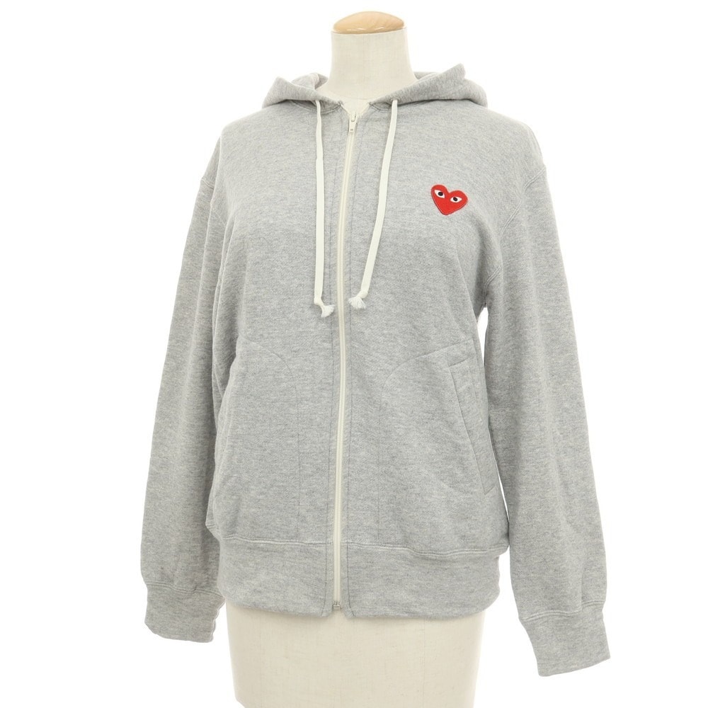 【中古】プレイコムデギャルソン PLAY COMME des GARCONS コットン スウェット ジップアップ パーカー グレー【サイズS】【レディース】
