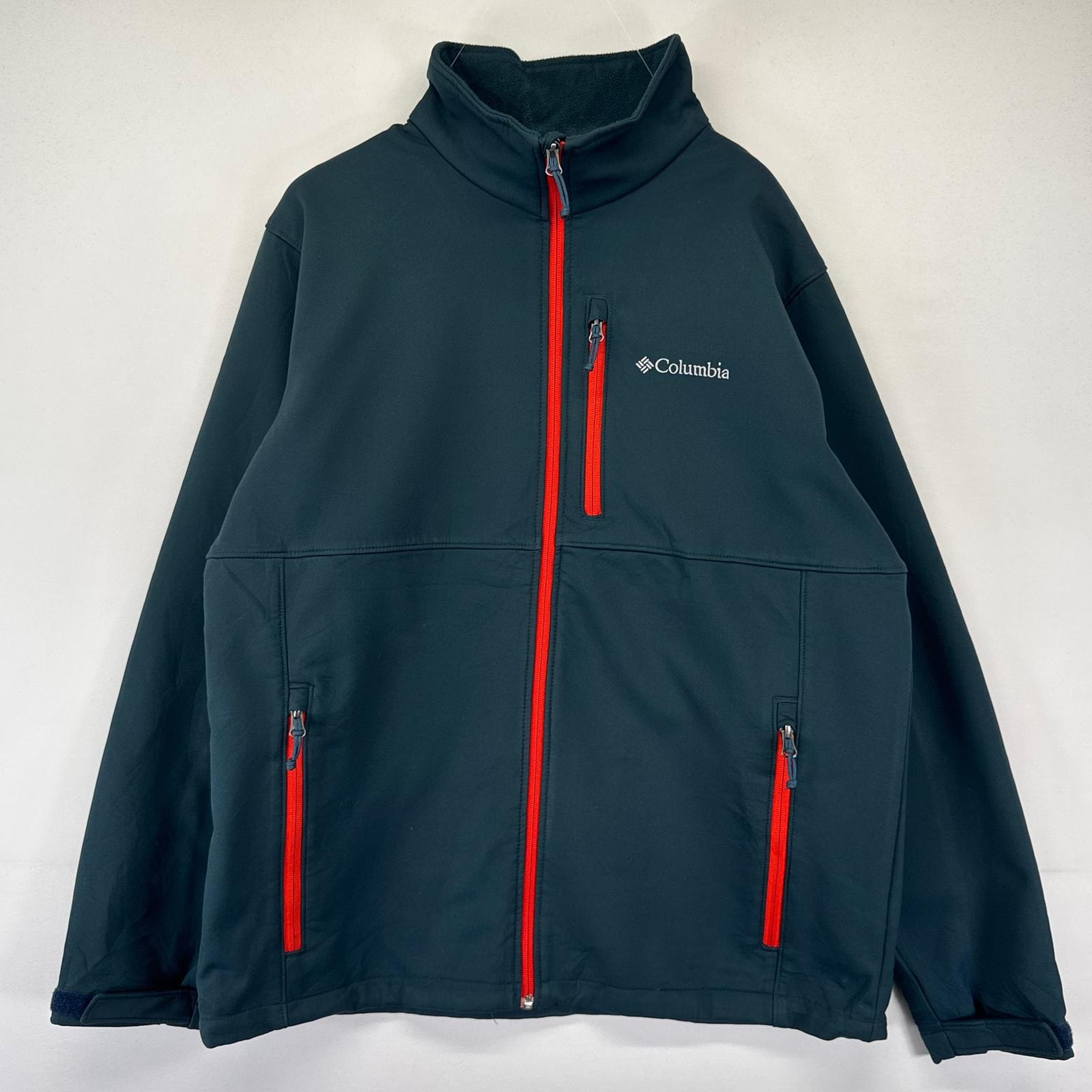 古着 コロンビア Columbia ジャケット フルジップ ロゴ ドローコード アウトドア ソフトシェル L  グレー系 メンズ