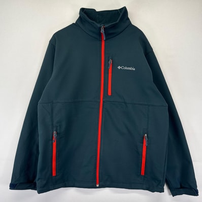 古着 コロンビア Columbia ジャケット フルジップ ロゴ ドローコード アウトドア ソフトシェル L グレー系 メンズ