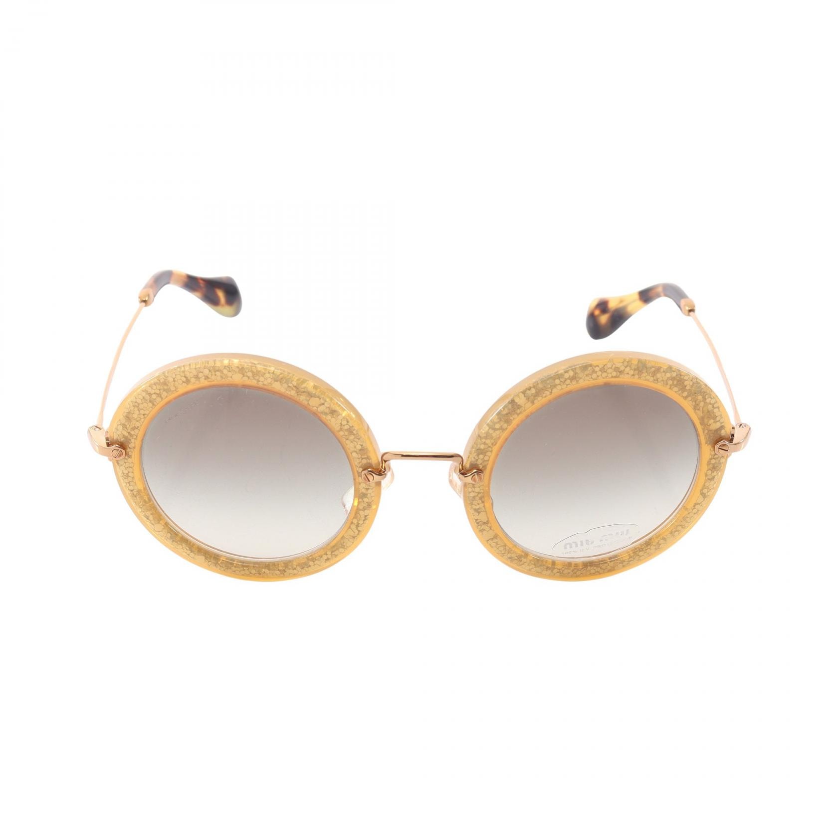 ミュウ ミュウ Miu Miu グラデーションレンズ ラメ ラウンド サングラス 衣料品 プラスチック / GP レディース ゴールド系 【中古】