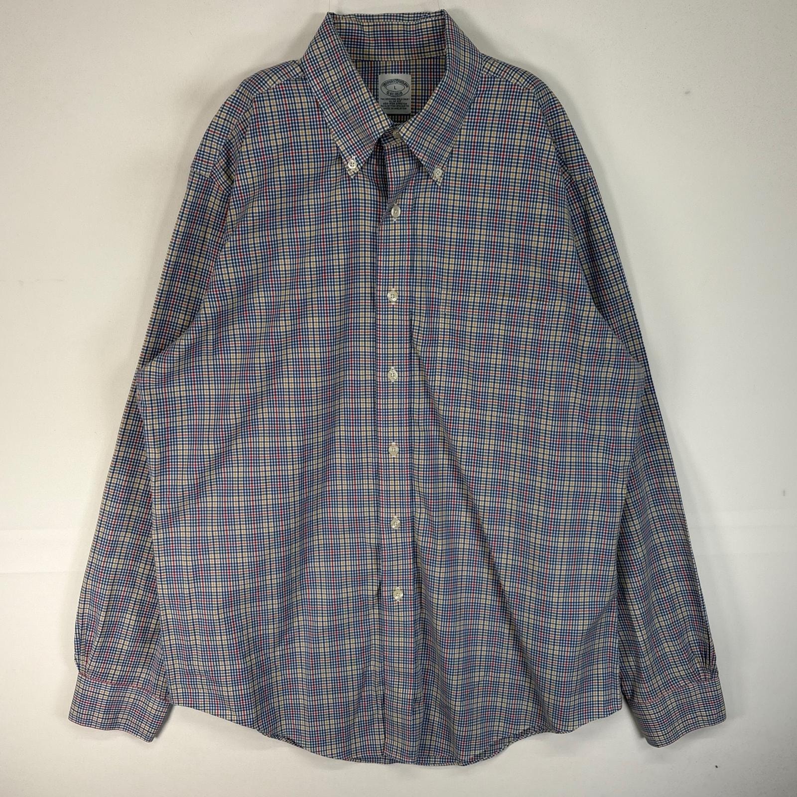 古着 ブルックスブラザーズ Brooks Brothers 長袖シャツ チェック 胸ポケ ボタンダウン L  ブルー系 マルチカラー メンズ