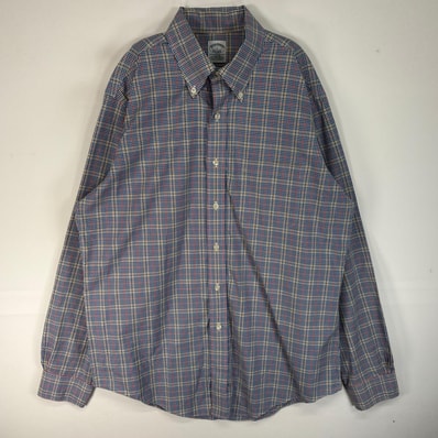 古着 ブルックスブラザーズ Brooks Brothers 長袖シャツ チェック 胸ポケ ボタンダウン L ブルー系 マルチカラー メンズ
