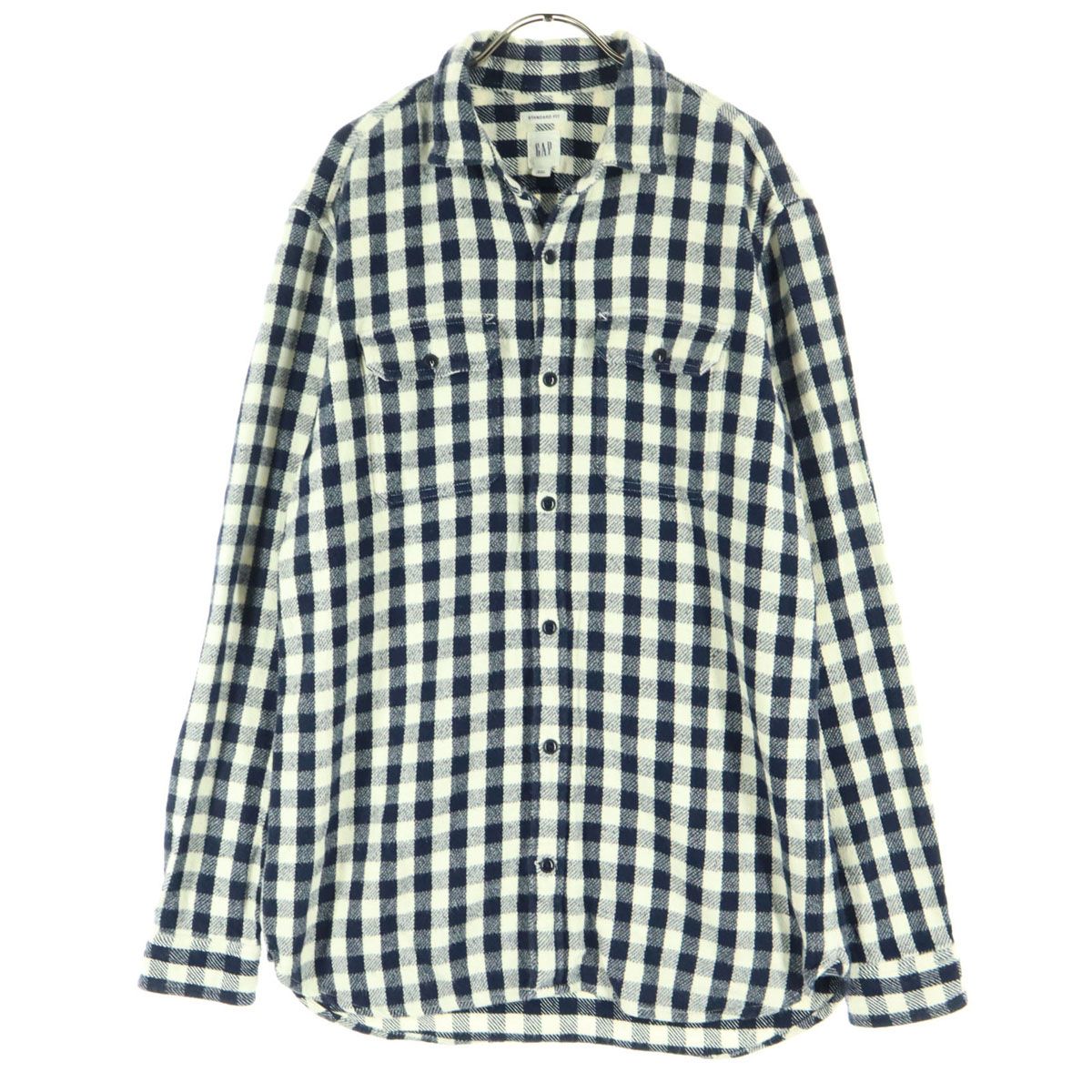 GAP ギャップ チェック柄 長袖 コットンシャツ M ネイビー系