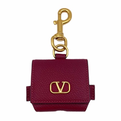 VALENTINO ヴァレンティノ Air Pods ケース キーホルダー 小物入れ レザー ピンク レディース 【中古】