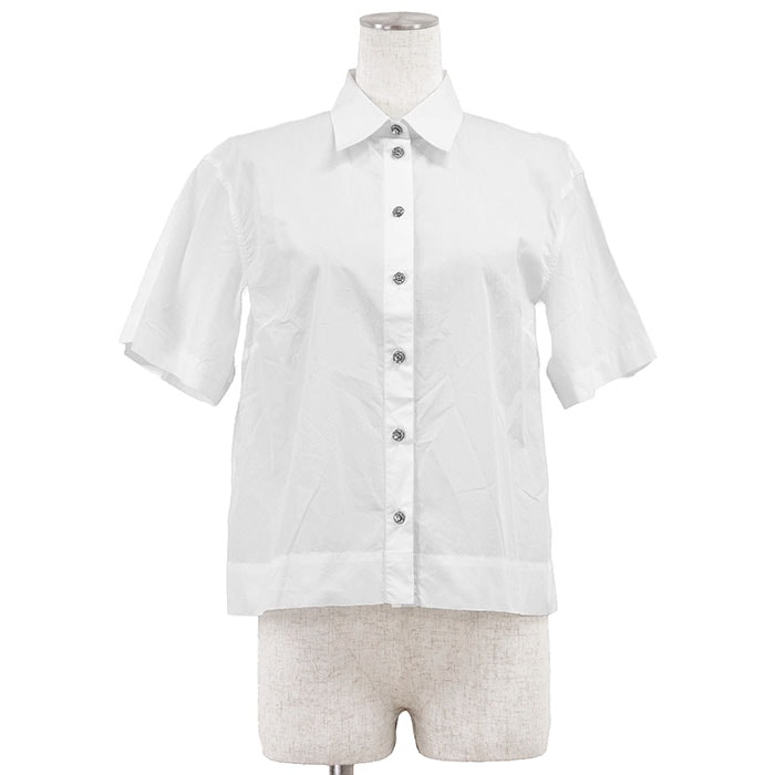 SALE【美品】DOLCE&GABBANA ドルチェ・アンド・ガッバーナ 半袖シャツ クリスタルボタン コットン100% ショートスリーブ トップス レディース サイズ 40 ホワイト 白 イタリア製